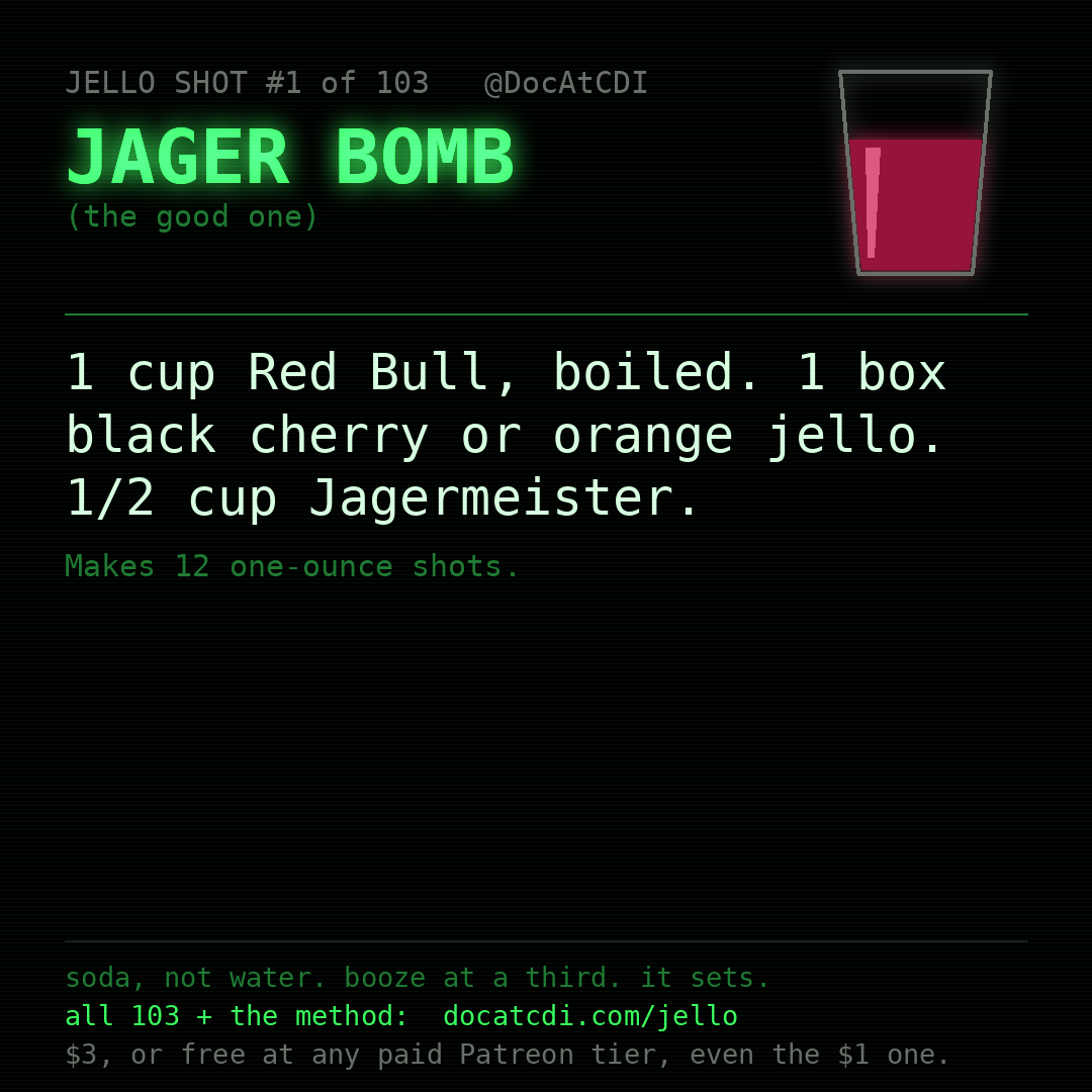 Jager Bomb jello shot recipe card