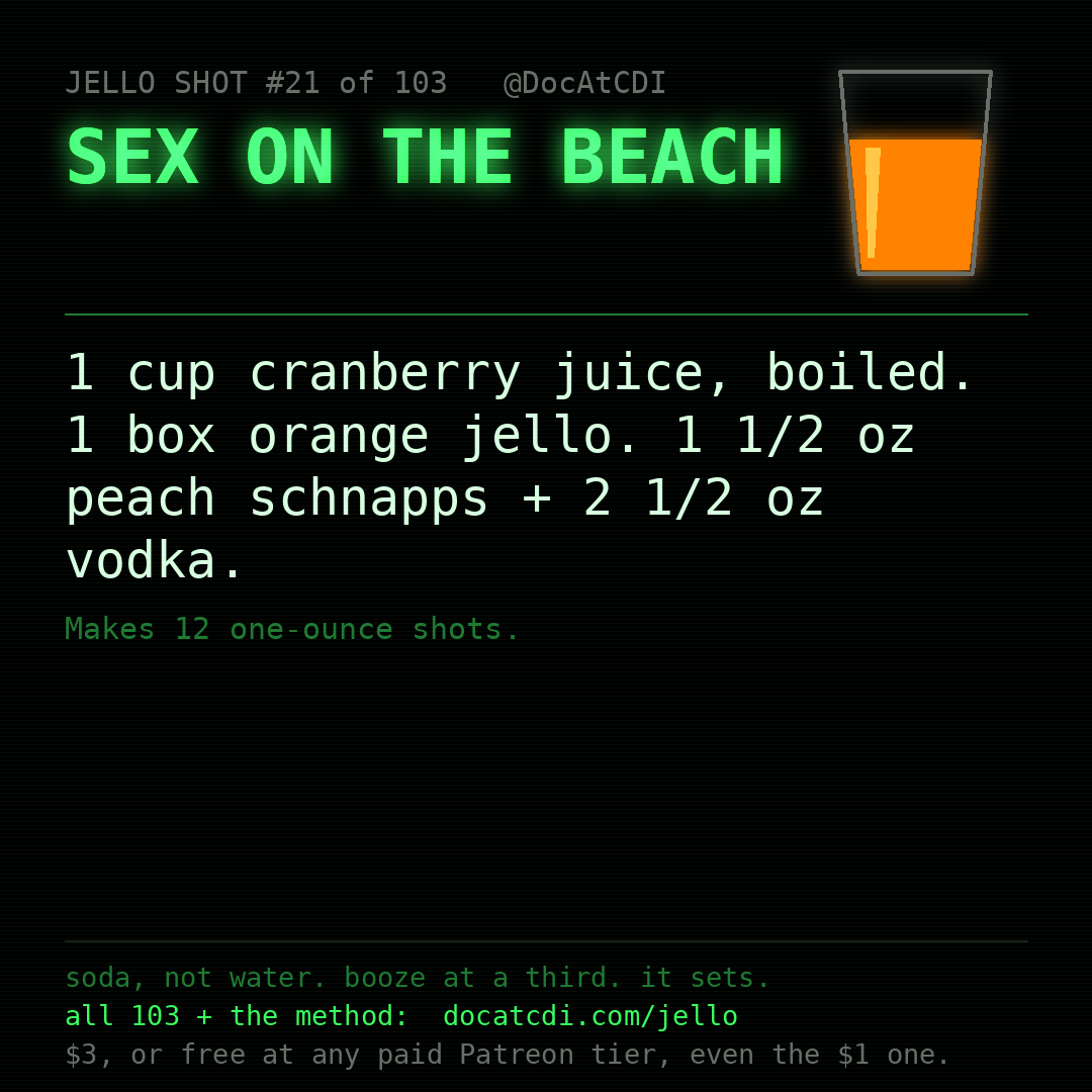 Sex On The Beach jello shot recipe card