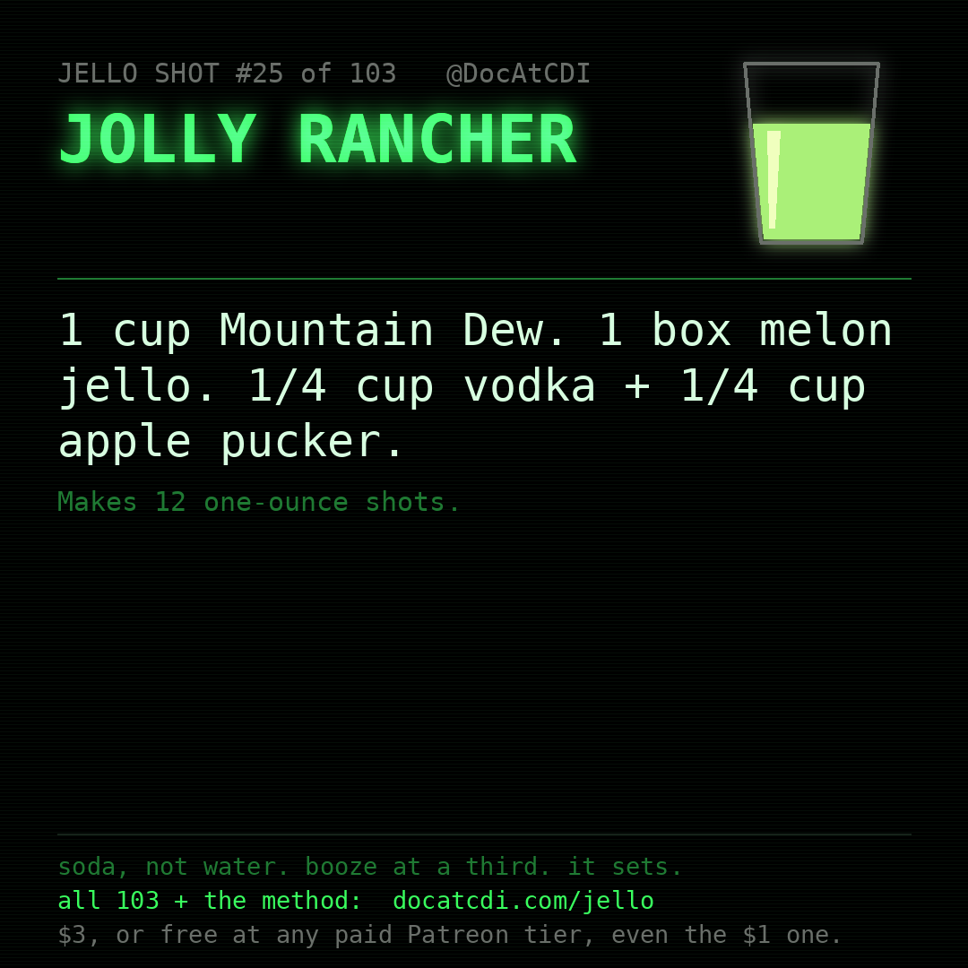 Jolly Rancher jello shot recipe card