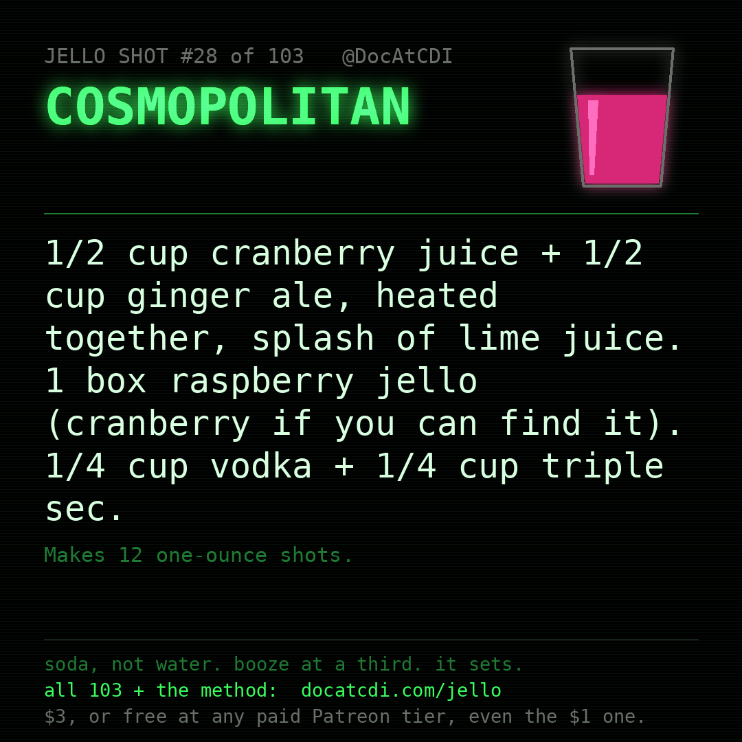 Cosmopolitan jello shot recipe card