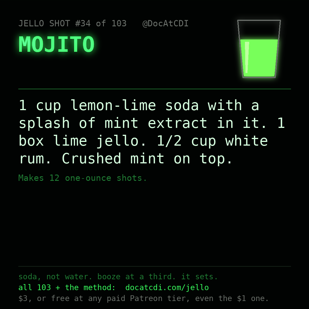 Mojito jello shot recipe card
