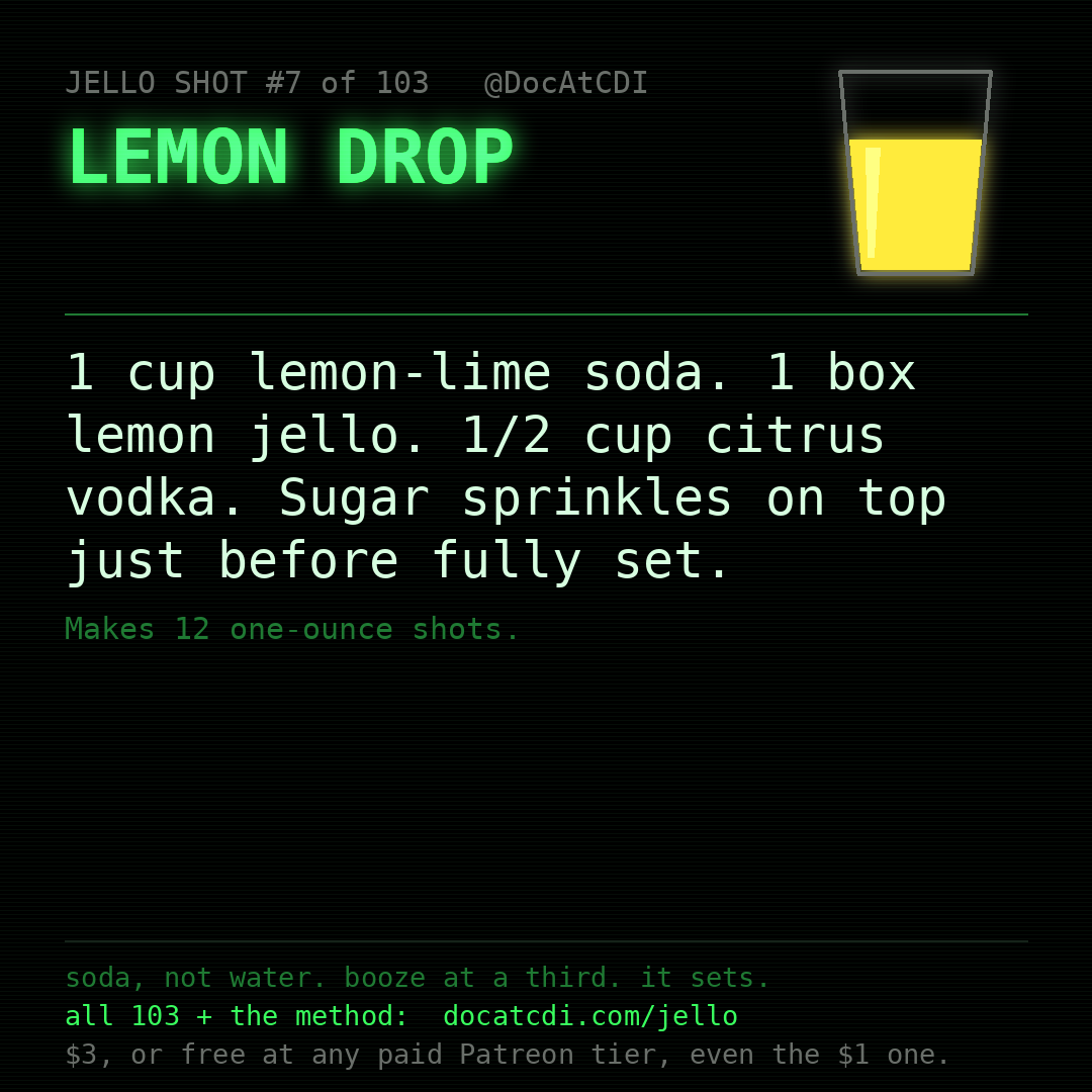 Lemon Drop jello shot recipe card