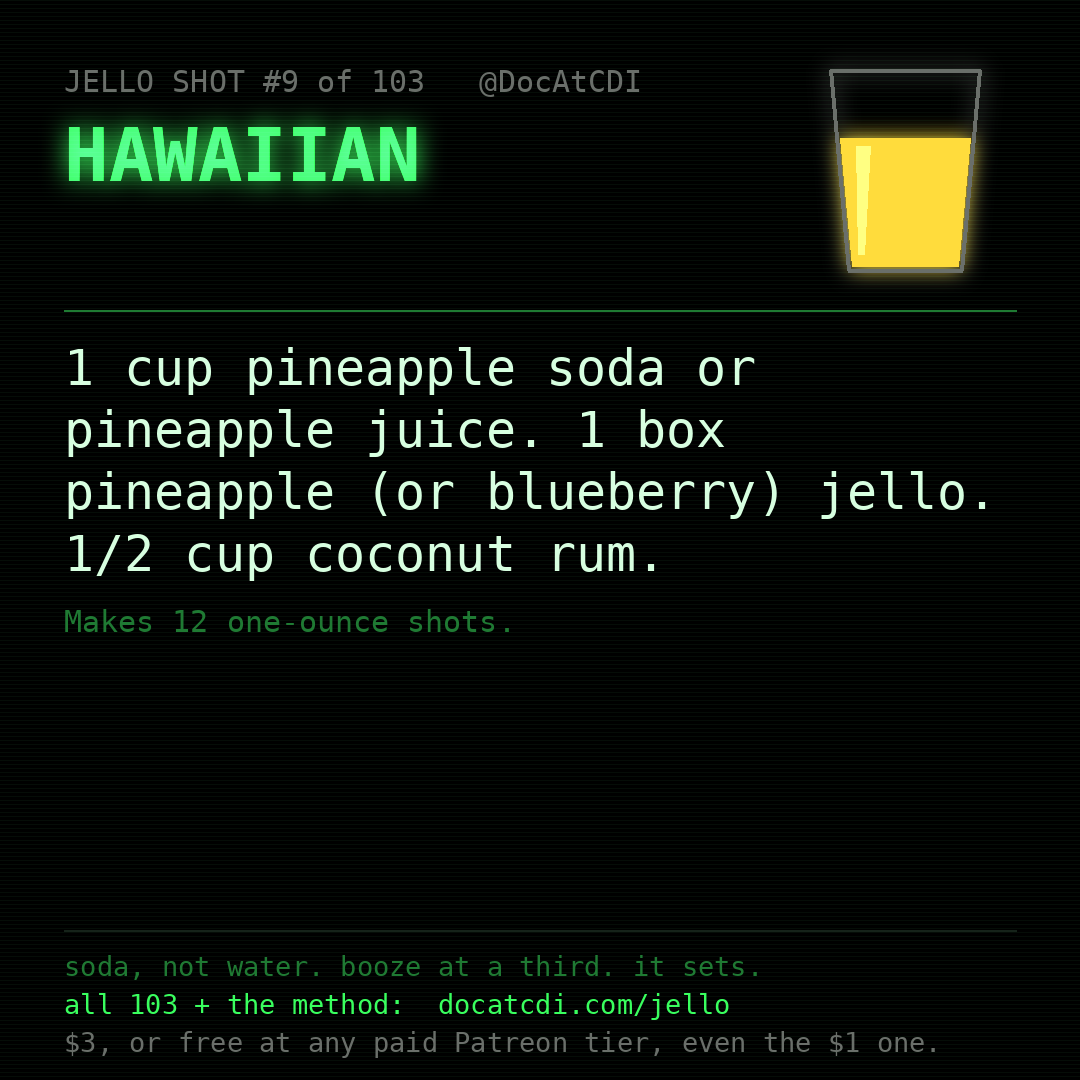Hawaiian jello shot recipe card